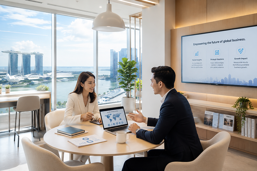 Business professionals collaborating in a modern office